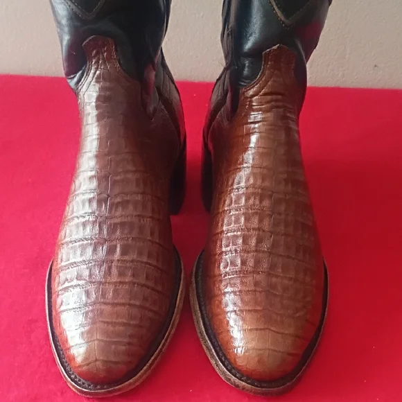 Lucchese Black and Brown Western Boots Guinine Caiman